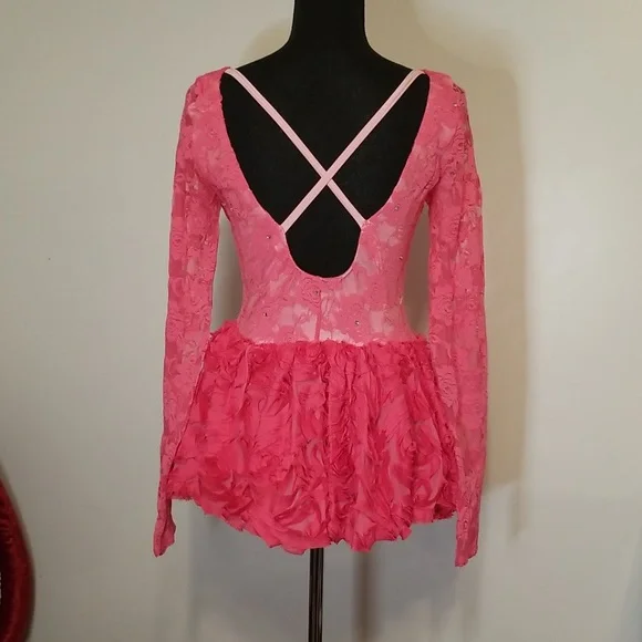 Kelle Dark Pink Rose Lace Dance Costume